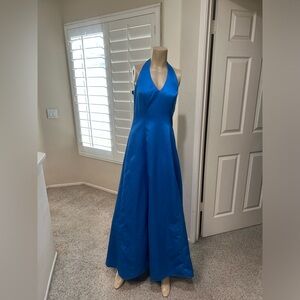 Vintage‎ Royal Blue Sleeveless Halter Long Tulle Gown Formal Dress Romantic SZ 6